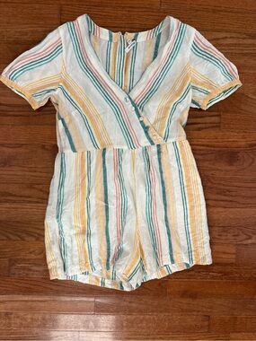 Madewell 100% Linen Stripe Zip Romper Size 4